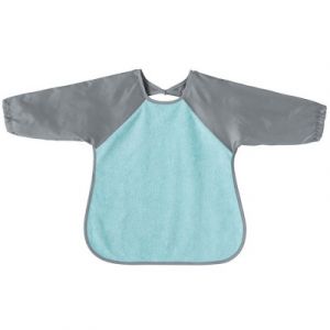 Babycalin Bavoir tablier à manches aqua et gris