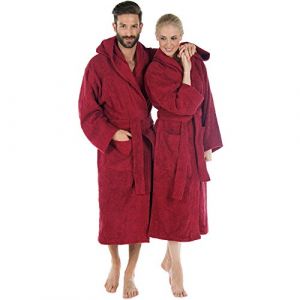 CelinaTex Montana Peignoir De Bain Capuche De Couleur Unie Longue Poches Appliqu&eacute;es Surpiq&uacute;re Femme Homme Unisexe Pur Coton XL bordeaux