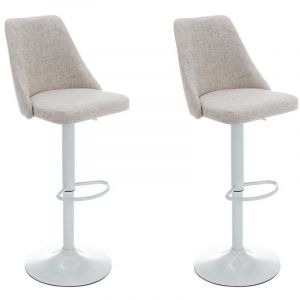 Lot de 2 tabourets de bar en tissu et métal blanc - Beige - KIYOLA