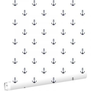 Estahome - papier peint ancres blanc et bleu foncé