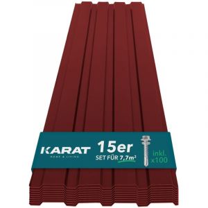 Lot de 15 tôles trapézoïdale tôles Tôle avec vis Épaisseur 0,25 mm, 115 x 45 cm, Rouge