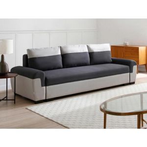 Canapé 3 places convertible en tissu anthracite et gris clair gaby ii