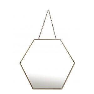 Emde Miroir hexagonal avec chaînette en métal doré 30x26cm