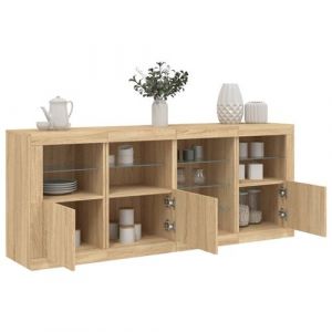 VidaXL Buffet avec lumières LED chêne sonoma 164x37x67 cm, meuble de rangement, meuble de rangement cuisine, meuble de rangement de salon