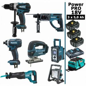 Makita Pack Power PRO 7 outils 18V: DDF458 + DTD152 + DHR202 + DJV180 + DJR186 + DMR108 + DEADML805 + sac