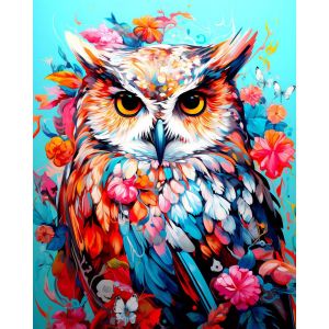Figured&rsquo;Art Diamond Painting Broderie Diamant 40x50cm Avec Cadre Toile Tendue Strass Perles Carr&eacute;s - Hibou color&eacute; en fleurs - Kit Complet 5D DIY Activit&eacute; Manuelle Loisirs Cr&eacute;atifs Adultes
