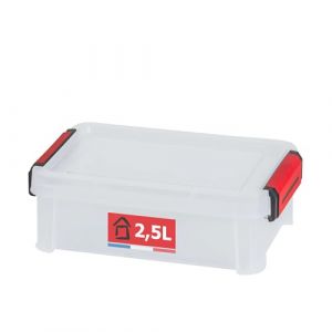 Sundis Clip’N Store, boîte de rangement 2,5L en plastique transparent, renforcées avec couvercle clipsable, aptes au contact alimentaire, parois droites, superposables et combinables
