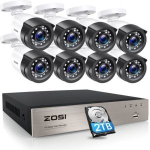 Zosi 8CH 1080P H.265+ DVR avec Disque dur de 2 To Caméra de Surveillance Extérieur 2MP IP66 Vision Nocturne 20M Vision Nocturne 20 M