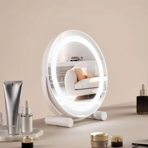VEVOR Miroir de Maquillage Lumineux, 310 mm, 3 Modes d'Éclairage de Couleur, avec Lumière LED, Miroir de Grossissement 5X, Contrôle Tactile Intelligent, Rotation à 360°, pour Table de Chambre, Blanc