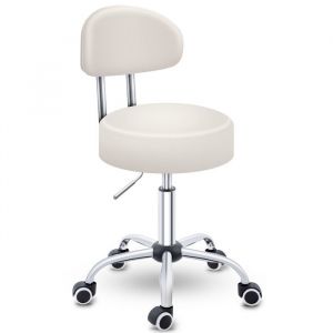 TRESKO Tabouret roulant beige avec dossier tabouret de travail tabouret pivotant tabouret cosmétique tabouret de cabinet