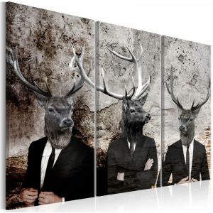 Image de Décoshop26 Tableau sur toile en 3 panneaux décoration murale image imprimée cadre en bois à suspendre Cerf en costume I 120x80 cm - or