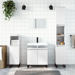VidaXL Ensemble d'armoires salle de bain 3 pcs blanc bois d'ingénierie, armoire de salle de bain, meuble de salle de bain, meuble de rangement de salle de bain