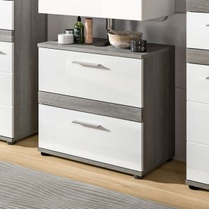 Meuble sous lavabo 2 tiroirs gris et blanc brillant - twyni
