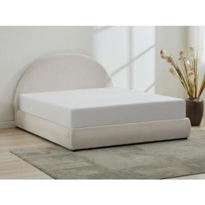 Vente-unique - Lit coffre 140 x 190 cm - Tissu bouclette - Crème - lirimo