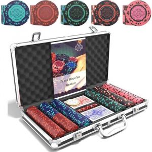 Bullets Playing Cards | Mallette de Poker 300 Jetons Clay 14g &ndash; Coffret Complet avec Cartes, d&eacute;s et Bouton Dealer en c&eacute;ramique &ndash; Design Corrado, sans valeurs.