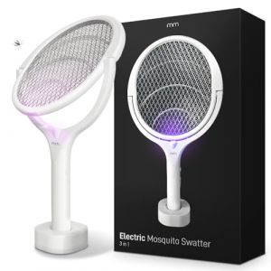 MikaMax Tapette à Mouches électrique Extra puissante 4000 V - 2 en 1 - avec Batterie Rechargeable USB C et piège à lumière UV