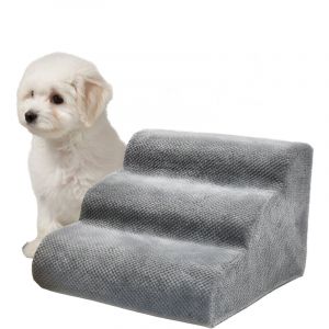 Relaxdays Escalier pour chien, 3 marches, H x L x P : 35 x 35 x 56 cm, antid&eacute;rapant, housse en tissu, gris clair