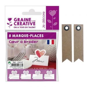 8 places Coeur &agrave; broder + 20 &eacute;tiquettes kraft Fanion
