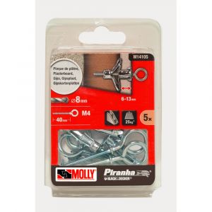 Molly M14105-XJ Jeu de chevilles m&eacute;talliques &agrave; expansion avec anneau - Mur creux - Dimensions : 4 x 33 mm - Foret : 8 mm - Couleur : gris - Set de 5 pi&egrave;ces