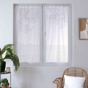 Image de Paire de vitrages orn&eacute;e de broderies Gris 60x120 cm