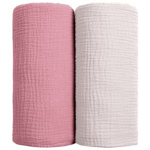 Lulumoon Bébé Couvertures d'Emmaillotage - Couverture d'emmaillotement en Coton Couverture de réception Douce pour bébé Neutre 2Pack (Rose)