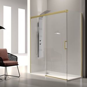 Paroi de douche fixe + Porte coulissante GLASÉ or brossé 160 cm Sans paroi latérale