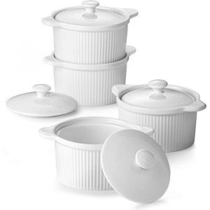 DOWAN Ramequins blancs en porcelaine de 210 ml avec couvercles et poignées
