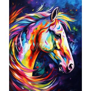 Broderie diamant : Cheval Coloré Abstrait - toile tendue sur chassis