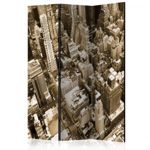 Décoshop26 Paravent 3 volets panneaux cloison séparateur de pièce pliable recto verso New York, Manhattan 135x172 cm PAR110601