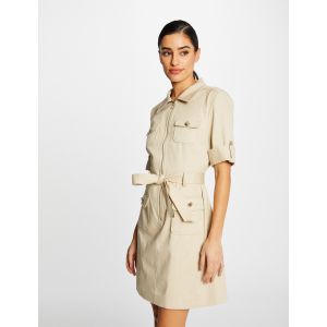 Image de Morgan Robe droite manches courtes ceinturée beige femme - Couleur BEIGE - Taille 42