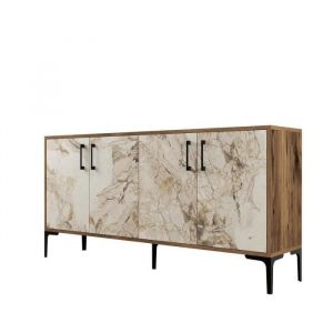 Buffet Kiev - 160 x 78 x 35 cm - noyer & blanc