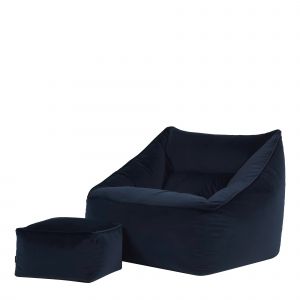 Icon Pouf Fauteuil en Velours Natalia et Repose-Pieds, xxl Pouf Geant pour Salon, Pouf Poire Adultes, Bleu Minuit - Bleu Minuit