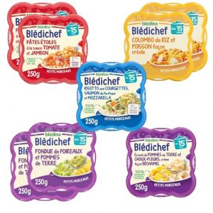 Blédina Blédichef - 8 petits plats pour bébé - Repas midi et soir - Dès 15 Mois - 5 recettes - Pack de 8