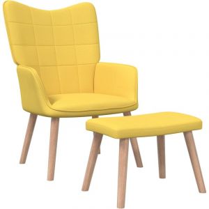 Image de VidaXL Chaise de relaxation er tabouret 62x68,5x96cm Tissu Jaune moutarde