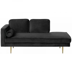 Beliani Chaise longue en velours noir côté gauche MIRAMAS