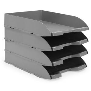 Waytex Pack de 4 Corbeilles &agrave; Courrier A4 Plastique Opaque Gris