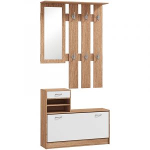 Homcom Ensemble de meubles d'entrée design contemporain blanc effet bois noyer