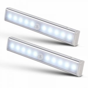 Monzana Lot de 2x Lampe pour armoire 10LED avec d&eacute;tecteur de mouvements,Marche/Arr&ecirc;t automatique, Installation facile, Sans fil - Placard, dressing, penderie, cuisine