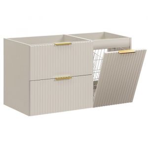 Furnidea - Meuble suspendu sous vasque avec panier &agrave; linge ADEL CACHEMIRE 100 cm - 2 tiroirs - Fa&ccedil;ades rainur&eacute;es