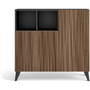 Meuble &agrave; chaussures en m&eacute;lamine, mod&egrave;le Moss, 87x90x27 cm, graphite - portes effet lattes noyer - Herdasa