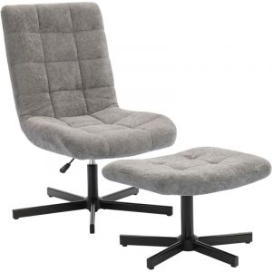 Homcom Fauteuil salon avec repose-pieds - pivotant, hauteur réglable, dossier inclinable - velours - 66 x 80 x 93-104 cm - gris