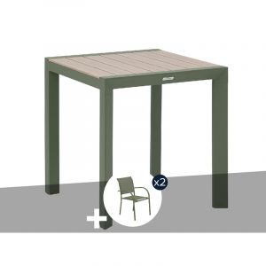Hesperide Table De Jardin Carr&eacute;e Alu Evasion 2 Places Effet Bois Lin Et Laurier + 2 Fauteuils Piazza