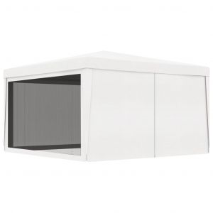 VidaXL Tente de r&eacute;ception avec 4 parois lat&eacute;rales en maille 4x4m Blanc