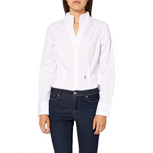 Seidensticker Femme Chemisier Kelchkragenbluse Langarm Slim Fit Uni Bügelfrei Blanc (01), 38 EU