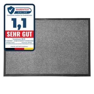 Tapis de Porte Paillasson d'entr&eacute;e Monochrom Gris argent 90 x 150 cm