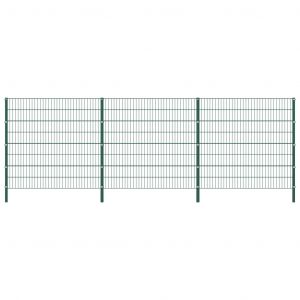 VidaXL Panneau de cl&ocirc;ture avec poteaux Fer 5,1 x 1,6 m Vert