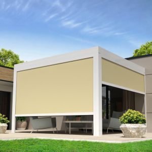 Intersun Coffre à coulisses pour pergola LOLITE 2,50x2,50 M (Motorisé à Télécommande - Blanc - Ecrue)