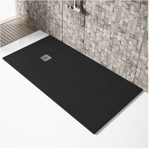 Stano Receveur de douche 80x90cm extra plat MADISON en résine surface ardoisée noir - Noir