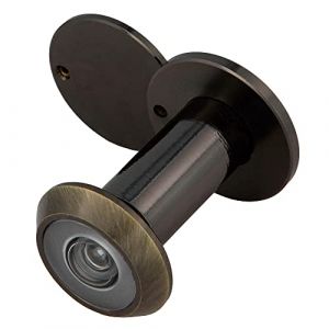 Amig - Judas Modèle 3 noir avec objectif super angle pour portes intérieures et extérieures en laiton avec finition cuir (S) - Dimensions : diamètre 14 mm, épaisseur de la porte 35-60 mm