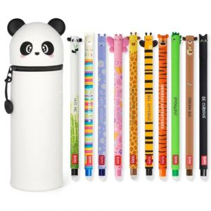 Legami Stylos Gel Effa&ccedil;ables - Lot de 10 avec Trousse Panda 2 en 1